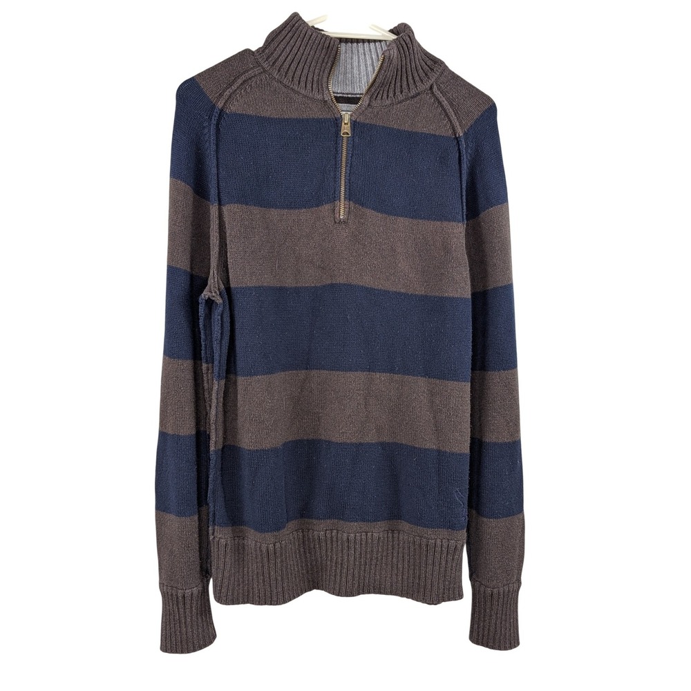 American Eagle 1/4 Zip Sweater Mens Medium Striped Cotton Academia Grunge 90's